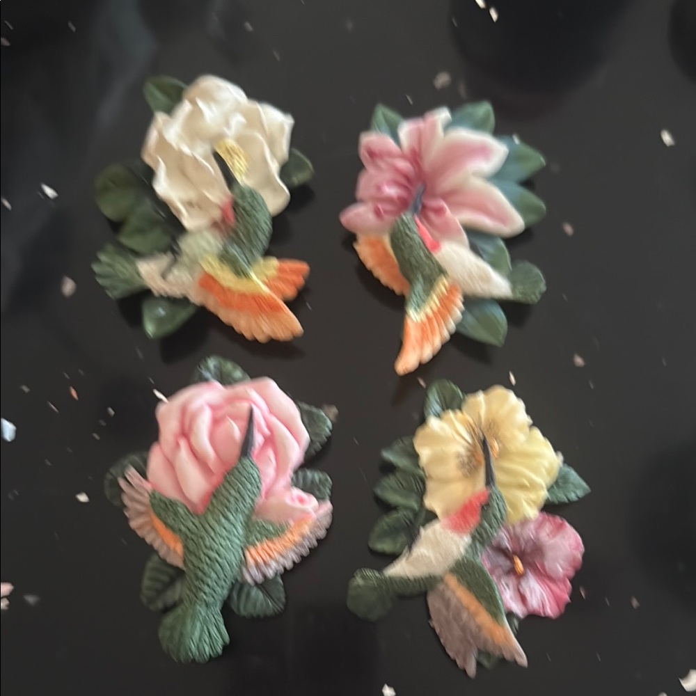 Colorful Bird and Flower Wall Decor Set with magnets at back